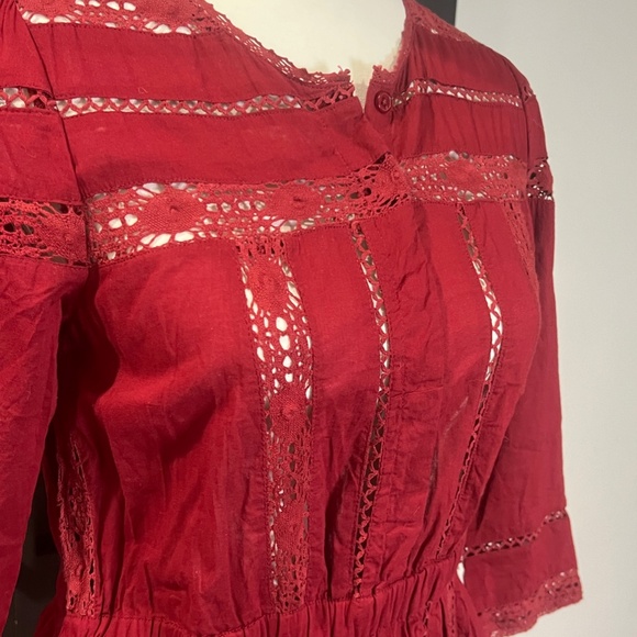 Tularosa Payton Lace Dress Burnt Cayenne 3/4 Sleeve Button Front Sz XS Revolve - Picture 13 of 14